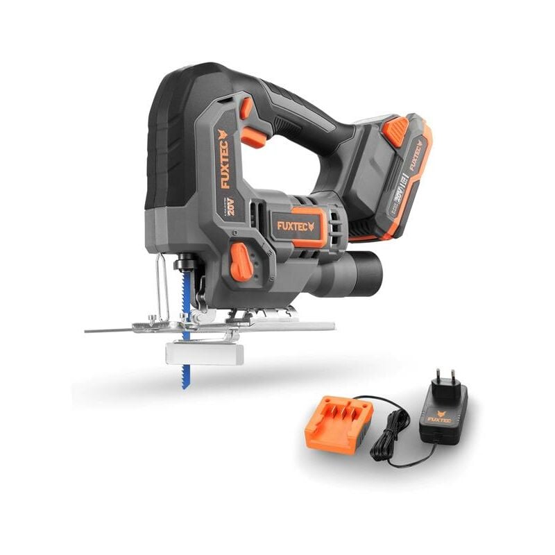 Scie sauteuse sans fil 20V Fuxtec FX-E1JS20 set avec 1 x batterie 2Ah, 1 x chargeur 1A