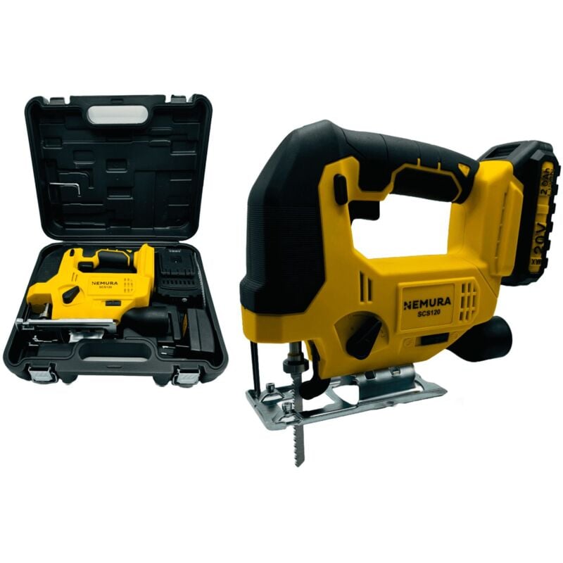 Scie Sauteuse sans fil 20V Nemura Batterie 2Ah + Chargeur rapide + Malette de Rangement