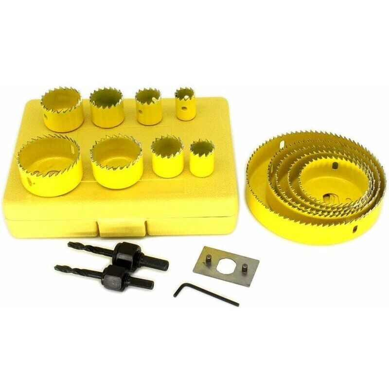 Forehill - Scie Trépan 13 Pièces Scie Cloche Adaptateur, 2 Pièces Mèche Central Pour Bois Plâtre Plastique pvc Scies-Cloches