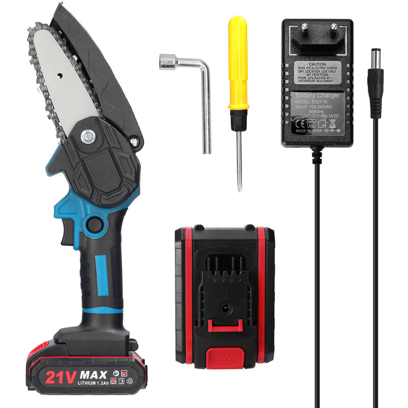 Decdeal - Scies à élaguer électriques 21V 4 pouces, petite tronçonneuse à fendre le bois, pour verger de jardin, 2 piles