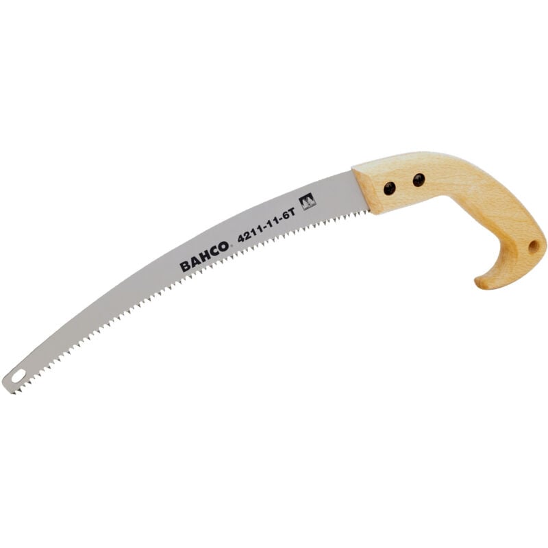 Scie arboricole Bahco 4212-11-6T portable à denture réaffûtable 280mm avec poignée en bois 6 dents au pouce