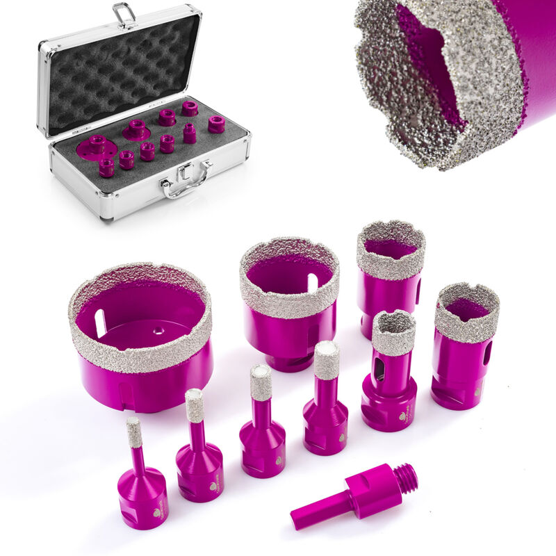 Scies cloches diamantées, mèches pour grès, lot de 9 pcs.