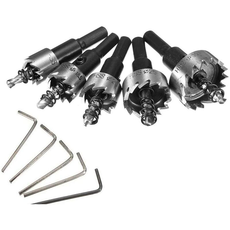 Vuszr - Scies-cloches Drill, 5pcs 12-30 mm hss Ensemble Mèche Fraise Carbure pour Forage Scie coupe de travail des métaux Ouvreur de trou