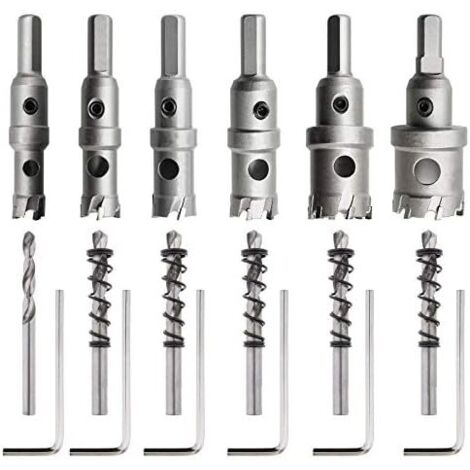 Scies-cloches en carbure de tungstène ultra-résistantes : Pour une perforation précise de l'acier inoxydable, du fer et autres matériaux - Lot de 6 kits avec diverses dimensions (14mm/16mm/18,5mm/20mm