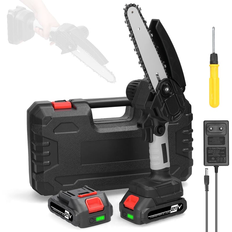 Scies électriques portables 21V 6 pouces, petite scie à chaîne pour fendre le bois, moteur de brosse, outil de travail du bois à une main