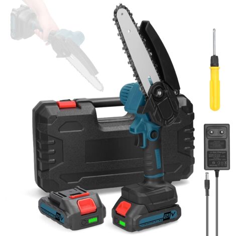 Scies électriques portables 21V 6 pouces, petite tronçonneuse Rechargeable pour fendre le bois, outil de travail du bois à une main pour jardin Orchar, Avec 2 batteries