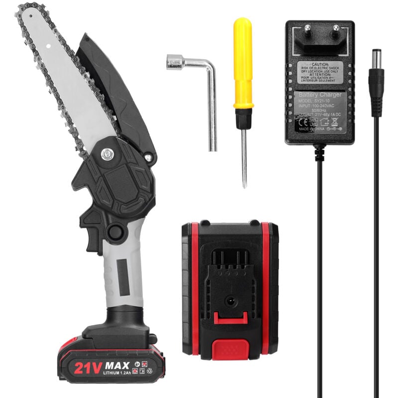 Scies électriques portables de taille 21V 6 pouces, petite tronçonneuse à bois, moteur de brosse, outil de travail du bois à une main pour jardin et