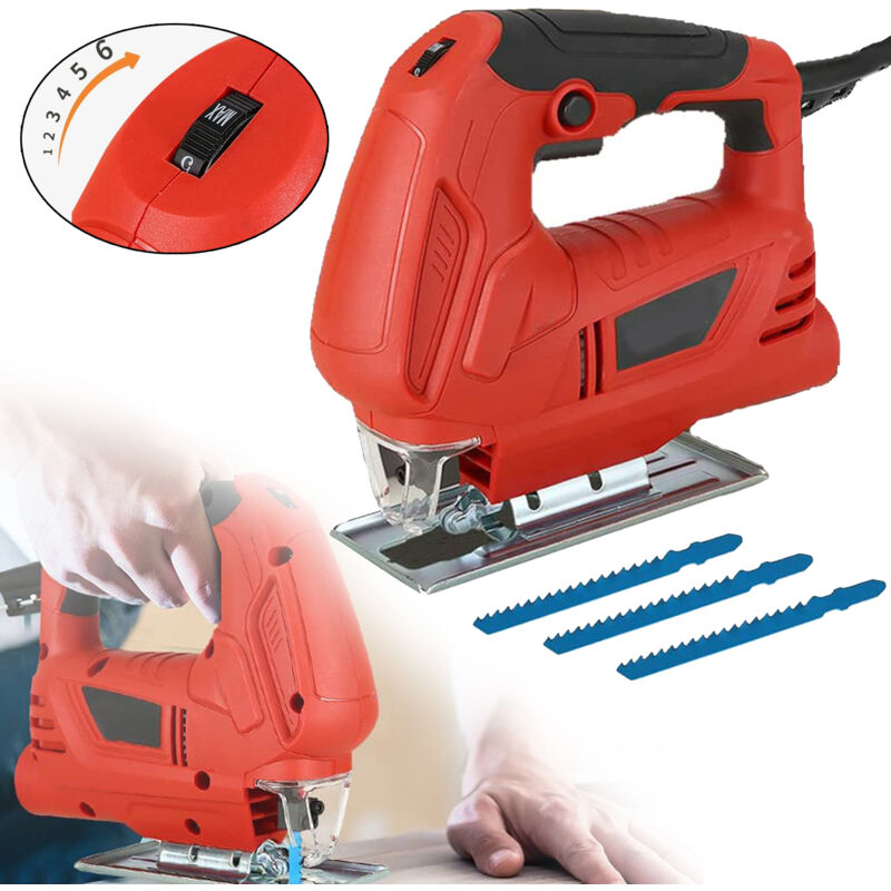 Scies sauteuses, scie sauteuse électrique à poignée pour bois, métal et plastique, 3 lames, 3000 tr/min, coupe en biseau : 0-45°