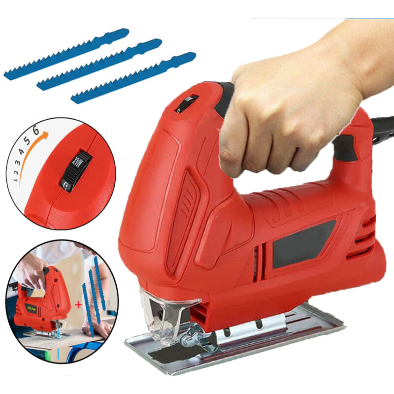 Scies sauteuses, scie sauteuse électrique compacte avec 6 vitesses variables, coupe en biseau : ± 45 °, scie sauteuse filaire pour la coupe du bois