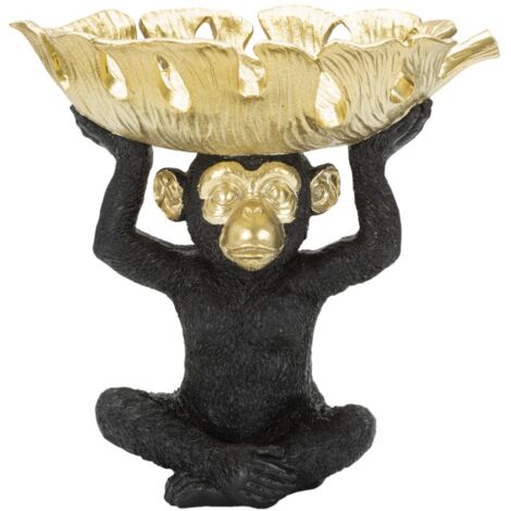 Scimmia Svuota Tasche 25,2x24x21 cm in Poliresina Nero/Oro