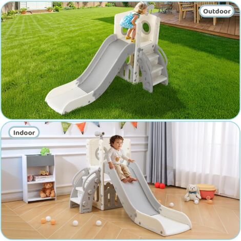 Scivolo per bambini da esterno/interno, 4 in 1, autoportante, 136 cm, fino a 60 kg, grigio e bianco, modulo 2 pezzi