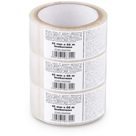 Scley 3 pezzi Nastro per Imballo, larghezza del nastro 45mm, lunghezza 66m, Nastro da imballaggio PP, nastro trasparente, Nastro di imballaggio per trasloco, ristrutturazione, A0340-040366