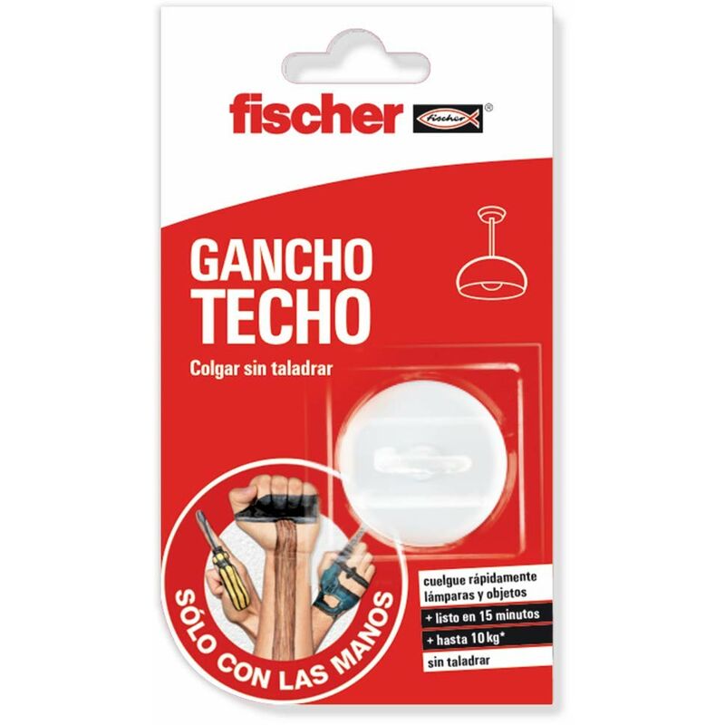 Image of Fischer - sclm - Gancio appendiabiti facile da appendere per parete e soffitto, senza fori e fori e fissaggio fino a 10 kg, con colla a contatto di