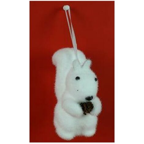 Scoiattolo bianco con pigna da decorazioni per albero di natale natalizio 10cm