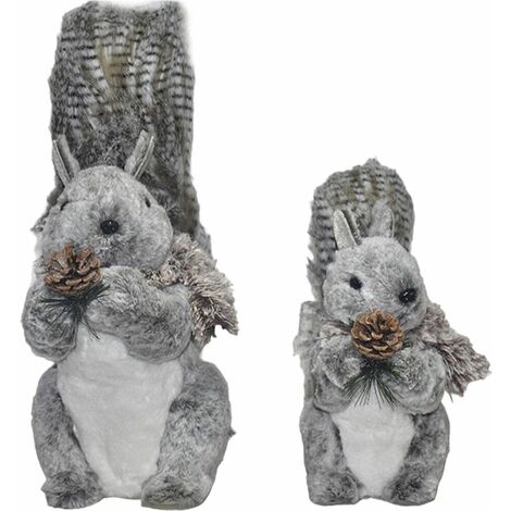 Scoiattolo grigio con pigna e sciarpa decorazioni sotto albero di Natale addobbi natalizi arredo negozi vetrine idea regalo - MISURA: GRANDE