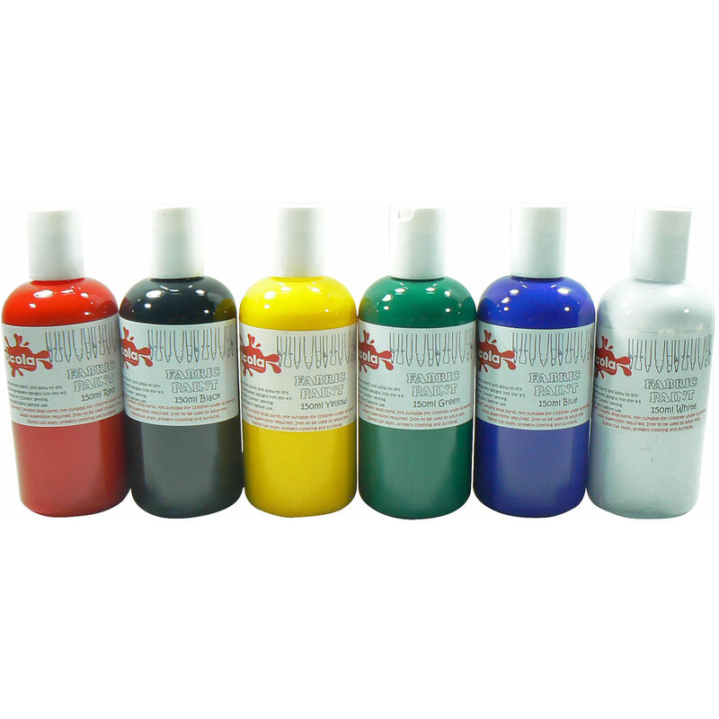 Scola FAB150/6A Fabric Paint, Standard Colours (6 x 150ml Bottles)