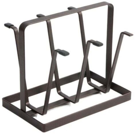 Scolabottiglie, supporto in metallo per 6 tazze, ganci protettivi in silicone, antiscivolo, scolapiatti, supporto per bicchieri e tazze da caffè (caffè nero)