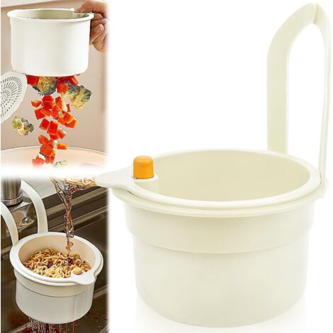 Scolapiatti, filtro per alimenti removibile, raccoglitore di rifiuti alimentari, cestello scolapiatti, tagliere multifunzionale per lavare e scolare frutta e verdura in cucina (bianco)