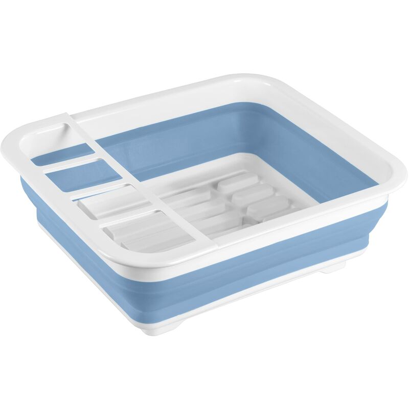 Scolapiatti Gaia, scolapiatti pieghevole per cucina, scolapiatti con portaposate, plastica, 36,5x13x31cm, blu/bianco - Wenko