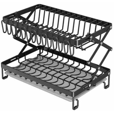 Scolapiatti pieghevole da cucina, BIANCO, 402831,5 cm (con supporto per tagliere + cilindro per bacchette)