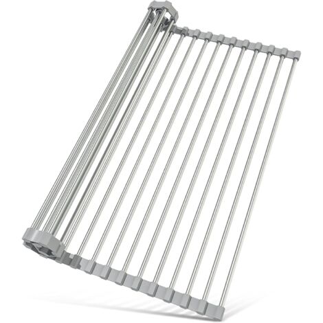 Scolapiatti pieghevole in acciaio inox, tappetino asciugatutto salvaspazio, accessori da cucina multifunzionali per asciugare posate, verdura e frutta, 43 x 20 cm, robusto e