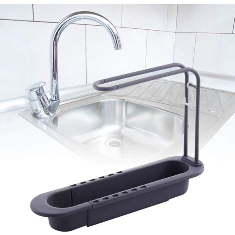Scolapiatti regolabile con barra portasciugamani, scaffale portaoggetti da cucina, cestello porta spugne telescopico, scolapiatti, salvaspazio (colore: grigio, dimensioni: 25,5 x