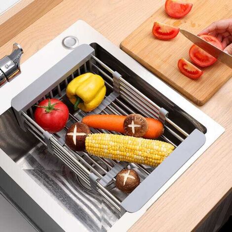 Scolapiatti retrattile in acciaio inox per cucina, cestello per scolapiatti, porta scolapiatti, ripiano