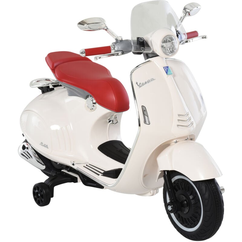Homcom - Scooter moto électrique enfant Vespa 6V 30W 2 roulettes auxiliaires effets sonores lumineux crème