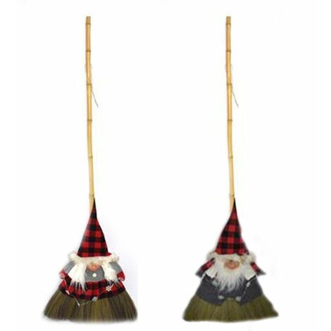 Scopa befana gnomo elfo lui o lei con luci tessuto decorazioni addobbi natalizi - decoro: scopa con gnomo LUI