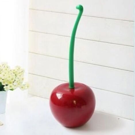 Scopa da WC con supporto e manico lungo, accessori da bagno con base per riporre e organizzare - forma rosso ciliegia
