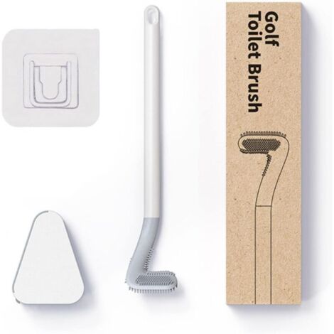 Scopa per WC Golf, Scopa per WC in silicone, Set per WC in silicone con manico lungo, apertura automatica e base a prova di perdite (bianco con base)