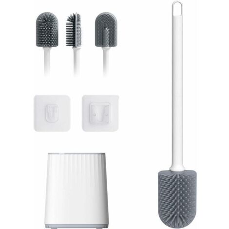 Scopa per WC piatta in silicone, antibatterica, con supporto ad asciugatura rapida.