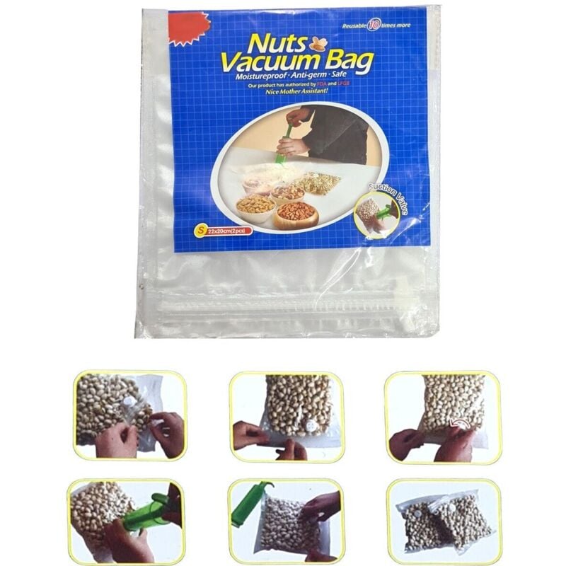 Busta sacchetto conservazione alimenti sottovuoto riutilizzabile valvola 22x20CM