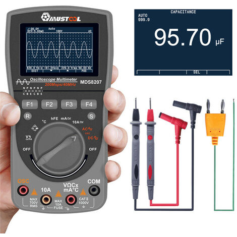 Scopemètre De Stockage Numérique Mustool Intelligent Mds8207 Amélioré 2 En 1 Numérique 40 Mhz 200 Mps / S Oscilloscope Auto à Une Touche Osc 6000 Compteurs Multimètre Rms Vrai Dmm Testeur De Tension D