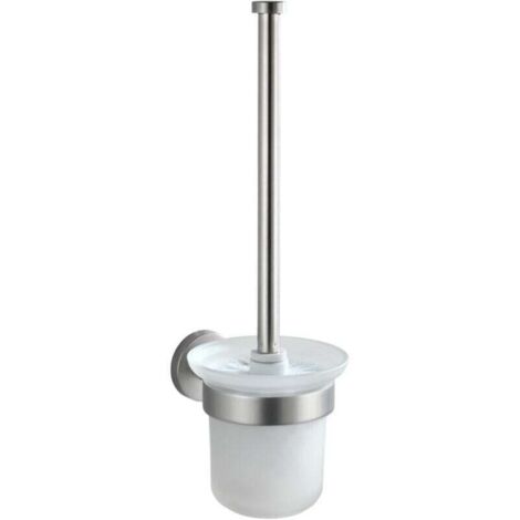 Scopino per WC a parete Bosio, Scopino per WC a parete, Testina sostituibile, Acciaio inossidabile e vetro smerigliato, Accessori di montaggio inclusi, 10x35x14 cm, Bianco