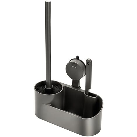 Scopino per WC a parete con ventosa, scopino per WC e supporto con bocchetta per fessure, spazzola per la pulizia 2 in 1 per prodotti per la pulizia del bagno, accessori per la casa (grigio)