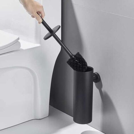 Scopino per WC a parete nero con supporto Scopino per WC in acciaio inossidabile con manico lungo Scopino per WC antibatterico con supporto, modello UE