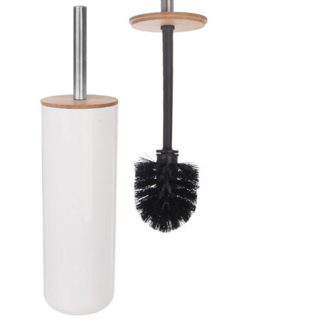 Scopino per WC con supporto, bambù, bianco, WHITNEY, 37 cm