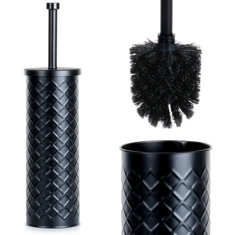 Scopino per WC con supporto, metallo nero, 38x10 cm
