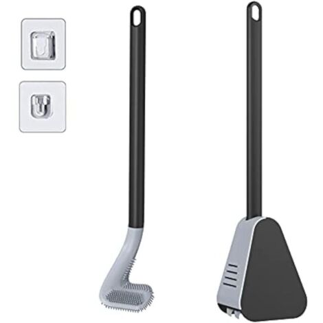 Scopino per WC da golf con supporto e spazzola, scopino per WC in silicone con manico lungo (nero)