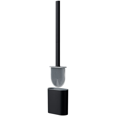 Scopino per WC di lusso con supporto - Scopino per WC in silicone flessibile - Include sistema di montaggio - Può essere appoggiato su una superficie o appeso alla parete - nero