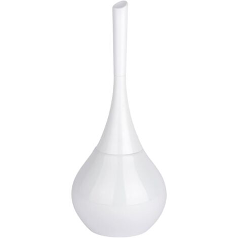 Scopino per WC in ceramica Flakon  Porta scopino chiuso  Testina nera intercambiabile  Fibre per spazzole resistenti e flessibili  Ceramica e Plastica  17 x 42,5 cm  Bianco