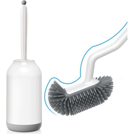 Scopino per WC in silicone con supporto: scopino per WC flessibile con detergente per bordi - porta scopino per WC ad asciugatura rapida per accessori da bagno - scopino per WC sospeso bianco senza fo
