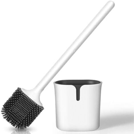 Scopino per WC KZQ 41 x 11 x 7 cm, scopino per WC in silicone, scopa per WC, scopino e supporto per WC e base antigoccia, montaggio a parete o a pavimento per bagno, WC
