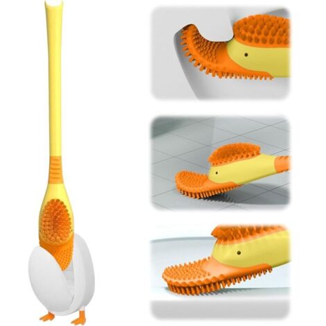 Scopino per WC KZQ Diving Duck - Pulizia profonda - Con detergente per bordi - Silicone - Con supporto - Per bagno o WC per gli ospiti - Giallo