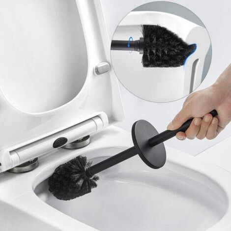 Scopino per WC nero da parete con supporto, scopino per WC in acciaio inox con manico lungo, scopino per WC antibatterico con supporto