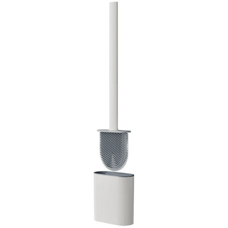Scopino per WC piatto in silicone bianco: scopino per WC con supporto, antigoccia, antibatterico, ad asciugatura rapida, inodore, per uso a parete o a pavimento.