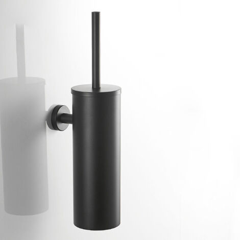 Scopino per WC, scopino per WC da parete in acciaio inox e supporto con coperchio, accessorio da bagno con manico lungo, nero opaco