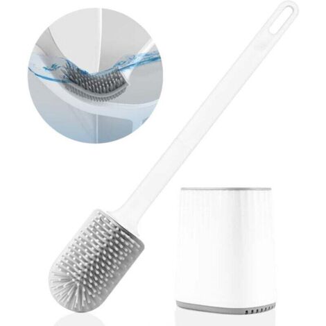 Scopino per WC - Scopino per WC in silicone con testina multifunzione 3 in 1 - Supporto ad asciugatura rapida - Scopino per WC a parete per bagno - Bianco