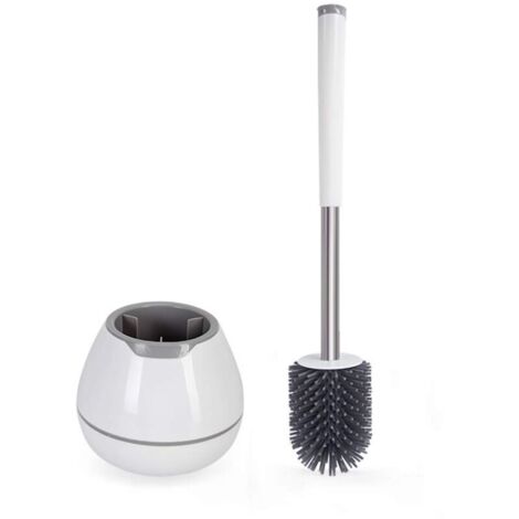 Scopino per WC, Scopino per WC, Scopino per WC in silicone con supporto ad asciugatura rapida, manico lungo antiscivolo - Bianco